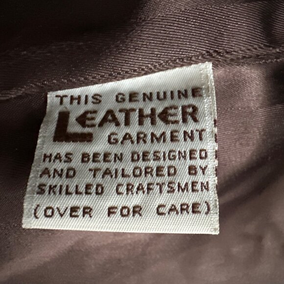 Vintage Brown Leather Coat Felt Lined Pockets Button Closure Mid-Length Size XL - Picture 6 of 7